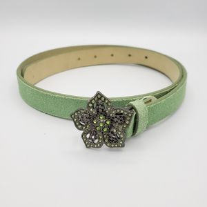Merona green leather suede flower belt